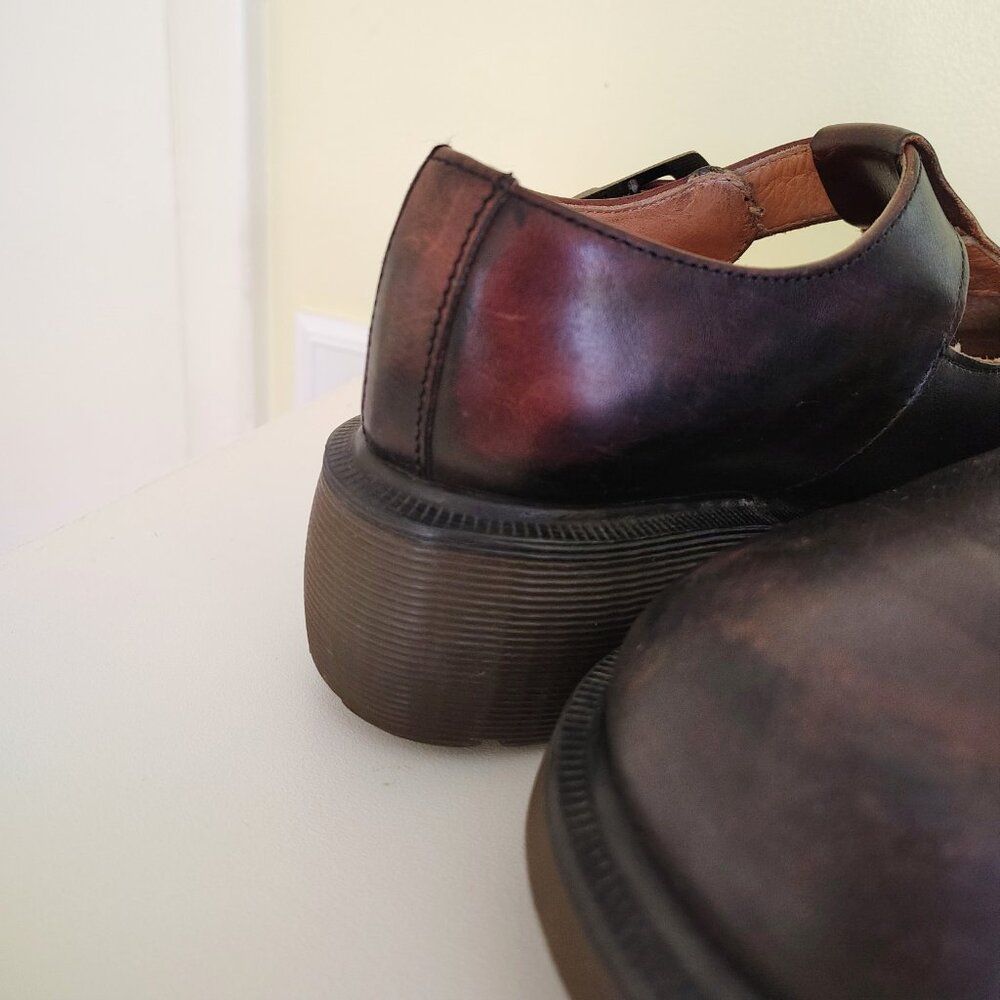 Vintage Black & Brown Leather Made in England DR. MARTENS Chunky Mary Jane Shoes - Picture 6 of 11